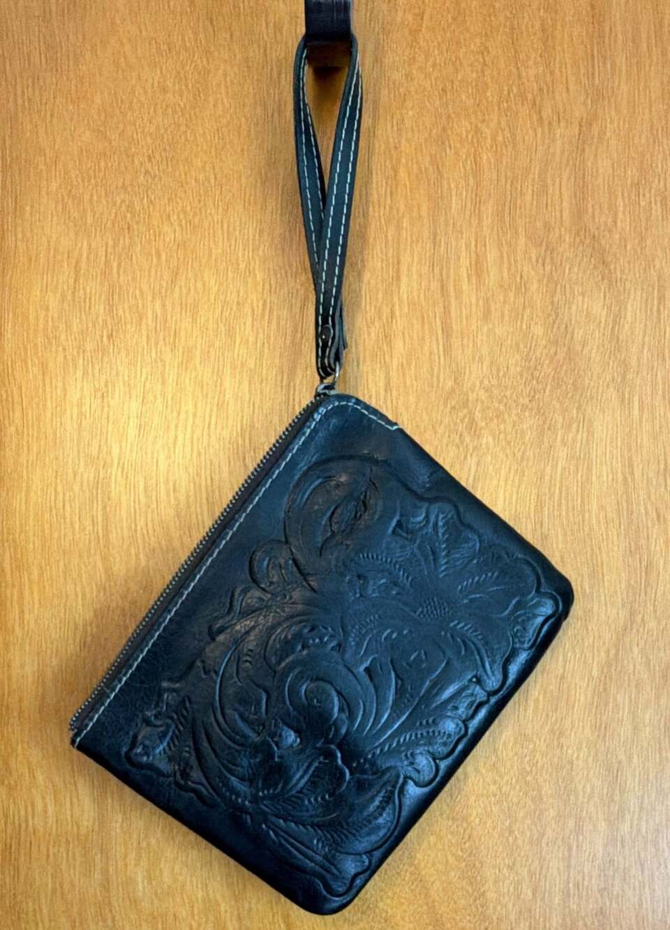 Patricia Nash Cassin Embossed Leather Wristlet Clutch Bag Black